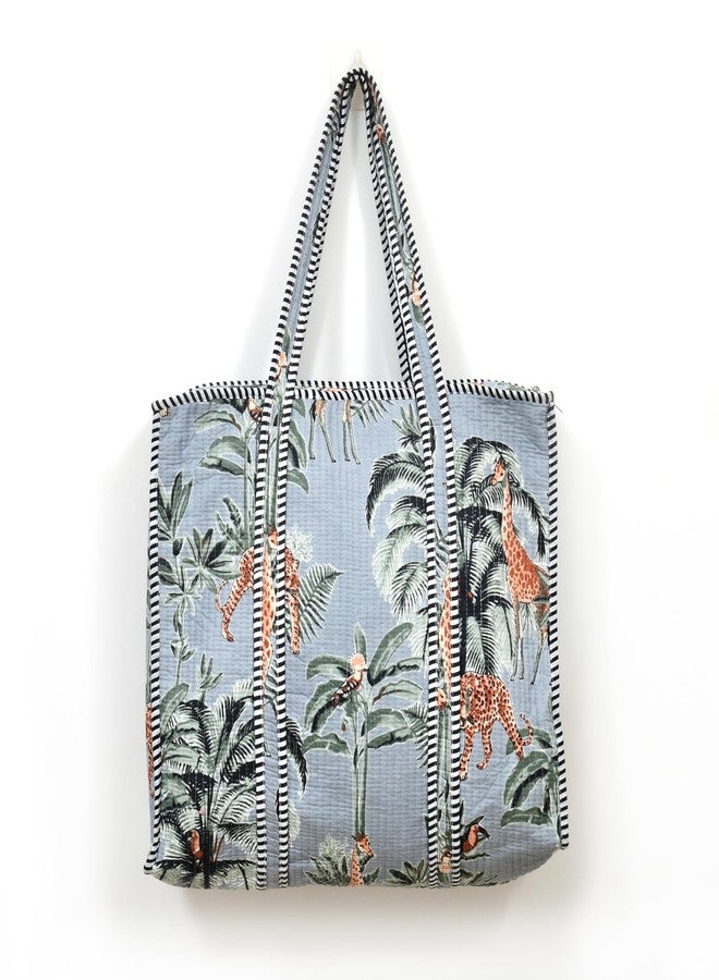 MITTICO Premium Quilted Tote Bag with Matching Pouches Combo Set - Durable, Lightweight, Multipurpose Bag for Travel, Office & Daily Essentials (Grey Floral Print) - Image 2