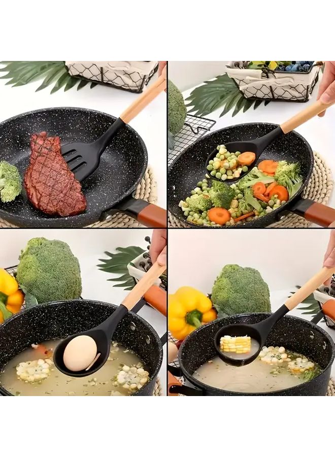 Silicone Kitchen Utensil Set 12pcs Khaki Nonstick Heat Resistant Cooking Tools for Home Restaurant Halloween Christmas Easter Thanksgiving - Image 2