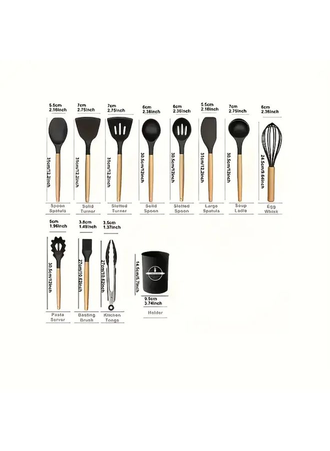 Silicone Kitchen Utensil Set 12pcs Khaki Nonstick Heat Resistant Cooking Tools for Home Restaurant Halloween Christmas Easter Thanksgiving - Image 3