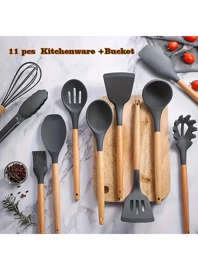 Silicone Kitchen Utensil Set 12pcs Khaki Nonstick Heat Resistant Cooking Tools for Home Restaurant Halloween Christmas Easter Thanksgiving - Image 5