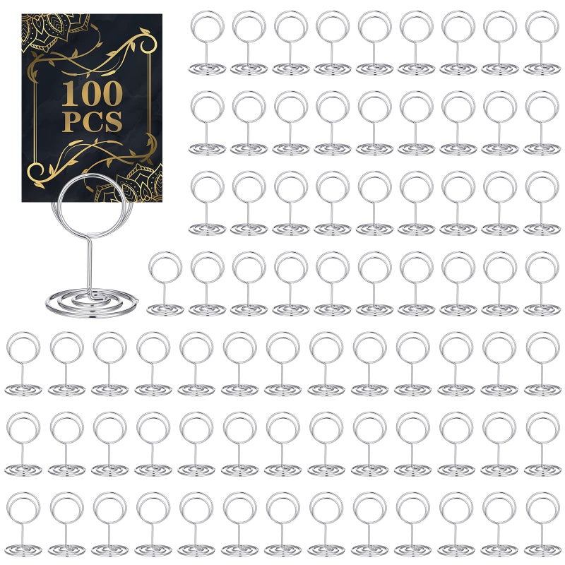 100 Mini Place Card Holders  2 Inch Table Number Holders  Small Steel Wire Stands for Wedding Birthday Restaurant  Silver