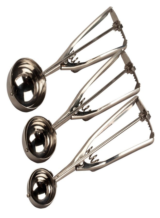 Miles Kimball Stainless Steel Cookie Scoop with Trigger Set of 3 - Large, Medium, Small Size Balls Cookie Dough, Ice Cream or Melon Baller - Image 1