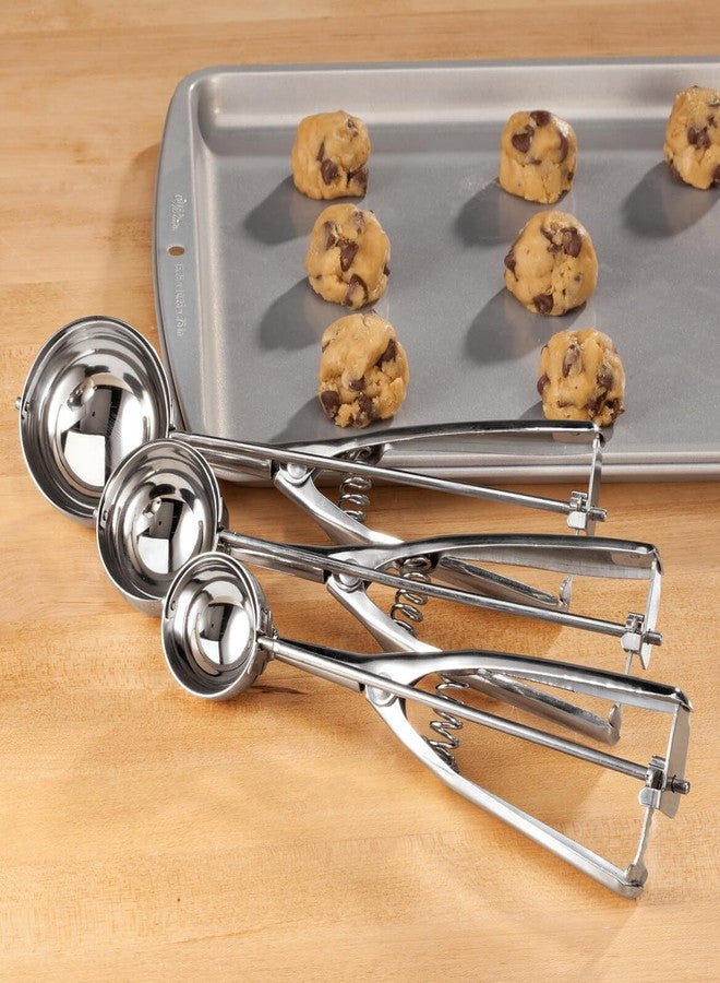 Miles Kimball Stainless Steel Cookie Scoop with Trigger Set of 3 - Large, Medium, Small Size Balls Cookie Dough, Ice Cream or Melon Baller - Image 2