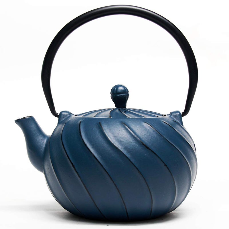 TOPTIER Japanese Cast Iron Tea Kettle with Infuser for Loose Leaf and Tea Bags Stovetop Safe Teakettle with Enameled Interior 40 oz 1200 ml Navy Blue