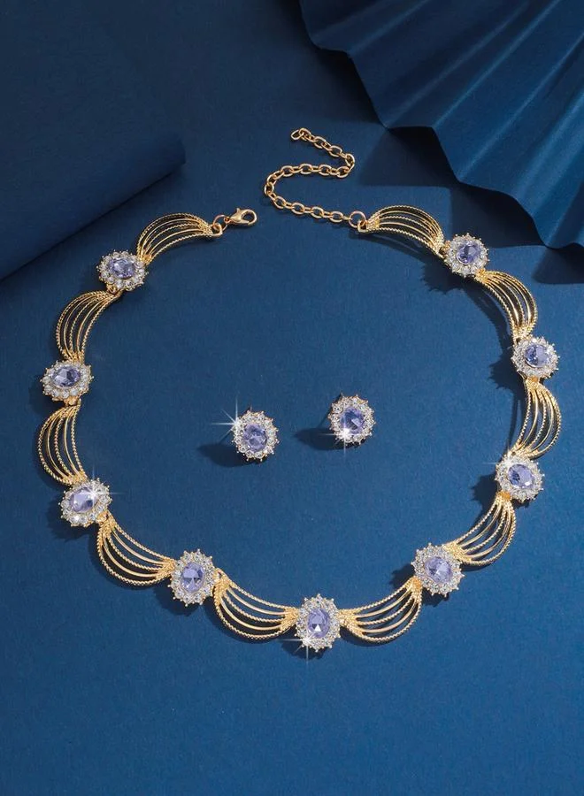 Take Two 2-Piece Multi-chain Embellished Necklace and Earrings Jewelry Set
