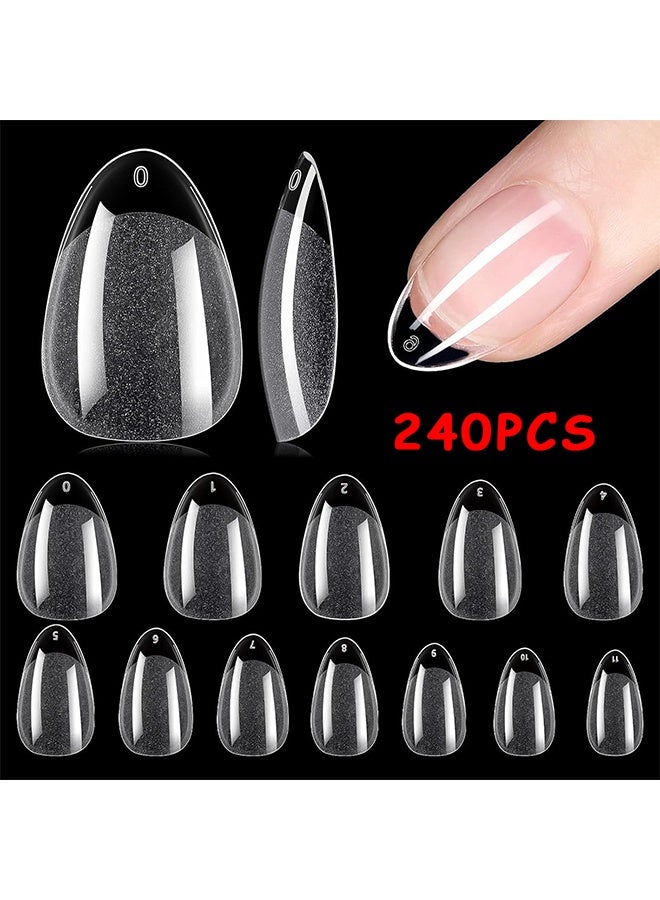 Depend 2 Boxes 240Pcs Short Almond Soft Gel Nail Tips, Short Almond Gel Nail Tips, Semi-Matte Clear French Design Press-On Nails For DIY & Salon, 12 Sizes With Storage Box, Nail Extension, Short Almond, Nails Manicure Home DIY - Image 1