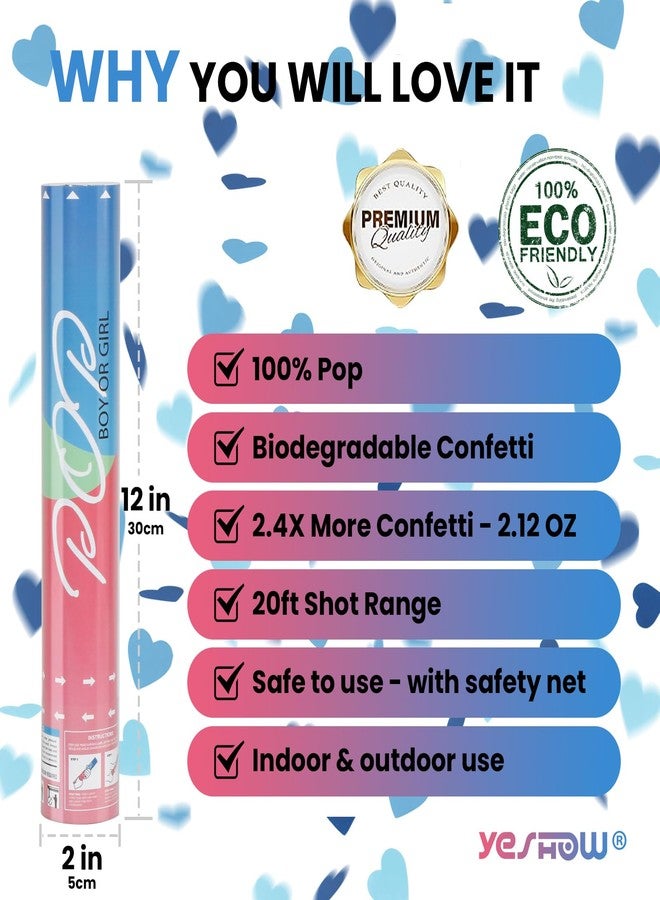 YESHOW Gender Reveal Confetti Cannon, YESHOW Blue "It's a Boy" Party Confetti Poppers 2 Pack with Heart Shaped Confetti for Baby Shower, Birthday, Gender Reveal Party Supplies - 12in - Image 3