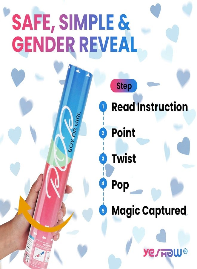 YESHOW Gender Reveal Confetti Cannon, YESHOW Blue "It's a Boy" Party Confetti Poppers 2 Pack with Heart Shaped Confetti for Baby Shower, Birthday, Gender Reveal Party Supplies - 12in - Image 2