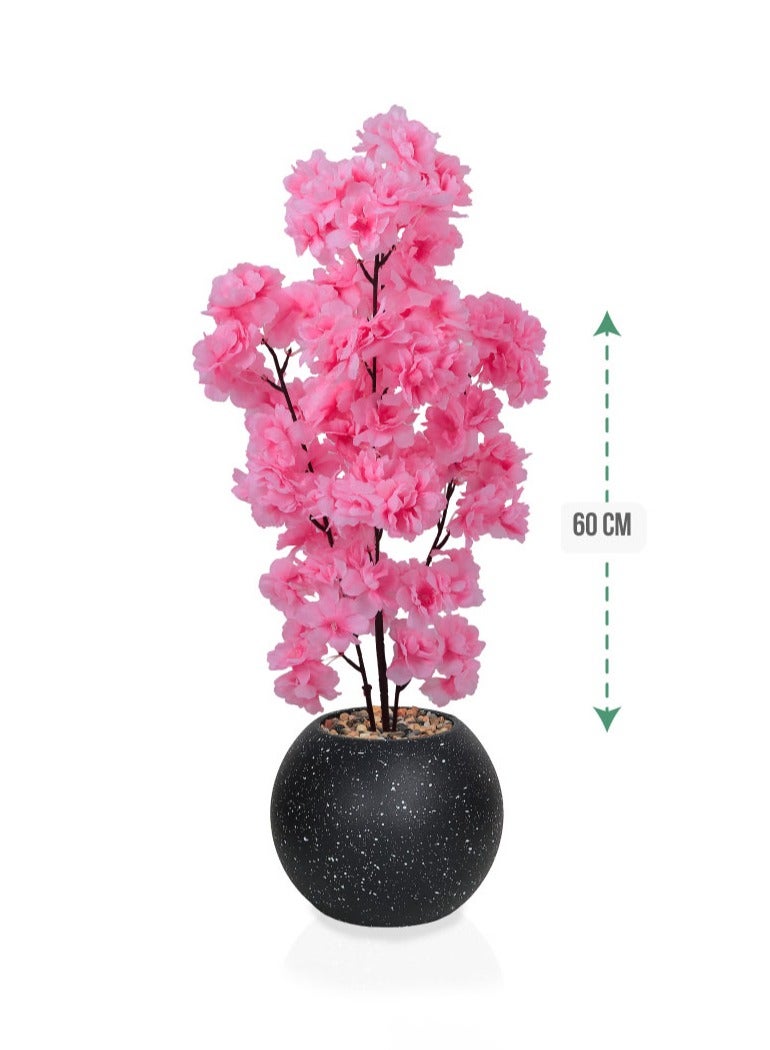 Alrassi Artificial Flower Plant – 60 cm Tall with Soft Pink Blossoms in an Elegant Black Pot – Perfect for Home and Office Décor - Image 1