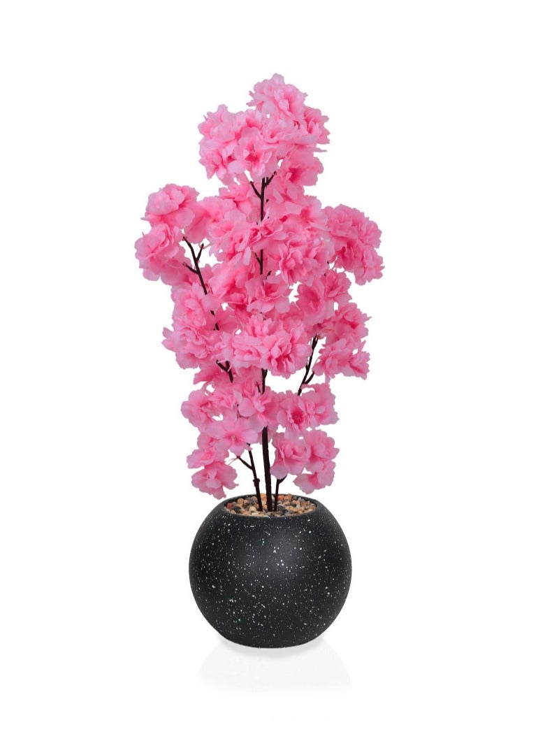 Alrassi Artificial Flower Plant – 60 cm Tall with Soft Pink Blossoms in an Elegant Black Pot – Perfect for Home and Office Décor - Image 2