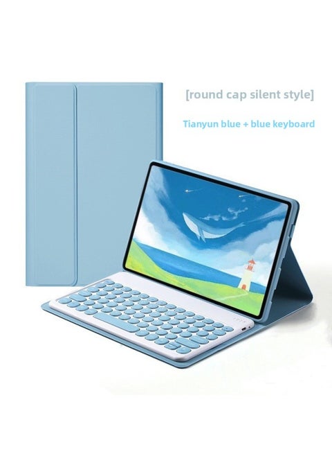 For Fire HD10plus Bluetooth Keyboard Protection Leather Case 10.1 Inch Shell Round Hat Wonderful Touch-Color:Sky Cloud Blue + Retro Round Hat Same Color Keyboard-Product Type:HD10 Plus 2021