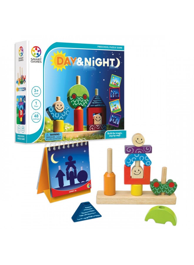 SmartGames Day & Night Wooden Cognitive Skill-Building Puzzle Game Featuring 48 Playful Challenges for Ages 2+ - Image 1