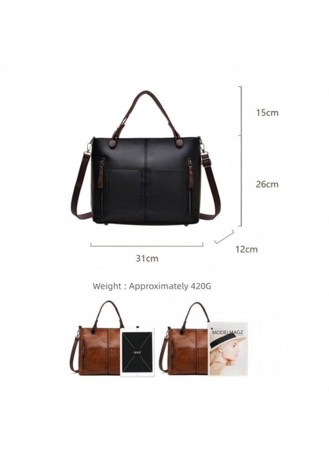 Leather Tote Bag for Women, Large Capacity Commuter Shoulder Bag with Adjustable Crossbody Strap, Black - Image 4