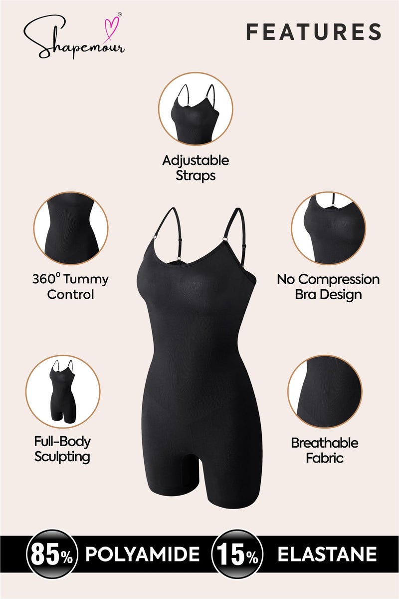 SHAPEMOUR Mid Thigh Bodysuit Bodyshaper, Sculpting Design Shapewear for Women, Body Shaper with Silicone Grip, No Steel Bones for All Day Comfort, Smooth and Seamless Fit (Black, M) - Image 5