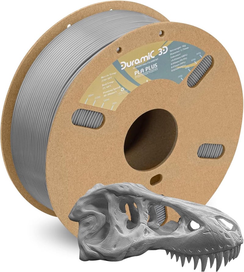 DURAMIC 3D PLA+ Filament 1.75mm 1Kg Gray, PLA Plus Filament 1Kg Spool(2.2lbs) Tougher and Stronger, Dimensional Accuracy Probability +/- 0.02mm - Image 1