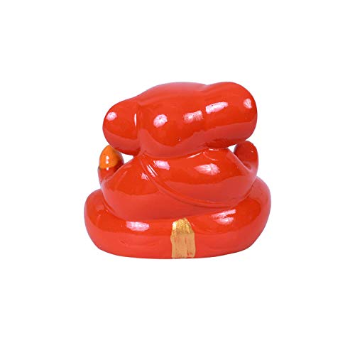 Craftam Polyresin Orange Ganesha Statue for Car Dashboard God Ganesh Murti Ganpati Idol Figurine with Double Side Tape - Image 3