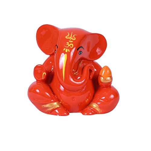 Craftam Polyresin Orange Ganesha Statue for Car Dashboard God Ganesh Murti Ganpati Idol Figurine with Double Side Tape - Image 1