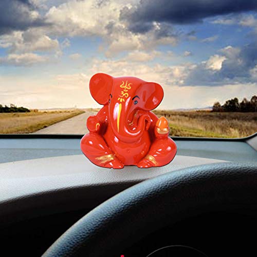 Craftam Polyresin Orange Ganesha Statue for Car Dashboard God Ganesh Murti Ganpati Idol Figurine with Double Side Tape - Image 5
