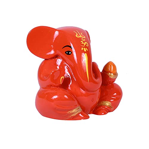 Craftam Polyresin Orange Ganesha Statue for Car Dashboard God Ganesh Murti Ganpati Idol Figurine with Double Side Tape - Image 2