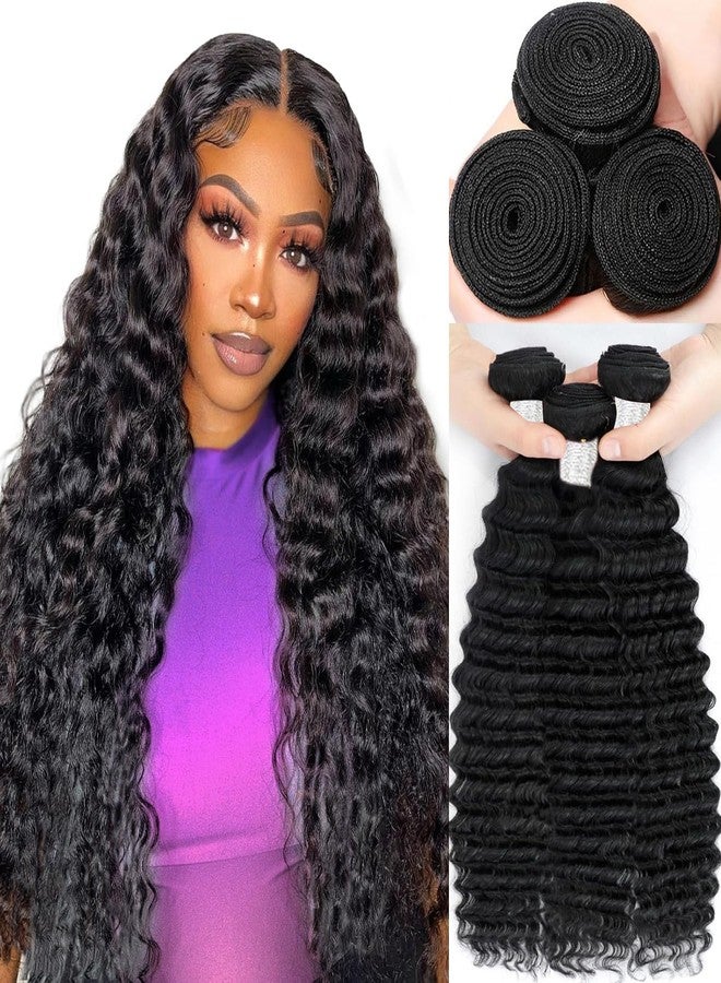 VIOLET 12A Human Hair Bundles 18 20 22 Inch Deep Wave Bundles Human Hair 100% Unprocessed Brazilian Virgin Deep Curly Weave 3 Bundles Hair Extensions for Women Natural Color - Image 1