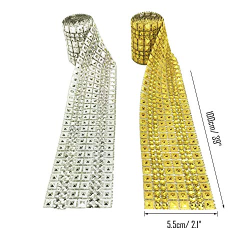 Allazone 6 Row 2 Colors 1 M Acrylic Pyramid Rhinestone Diamond Ribbon with Self Adhesive Hook and Loop Tape for Wedding Cakes, Birthday Decorations, Baby Shower and Crafts Projects by Allazone (6 PCS) - Image 3