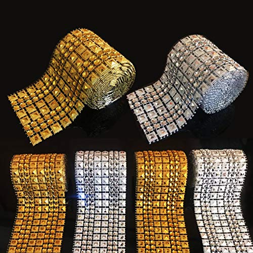 Allazone 6 Row 2 Colors 1 M Acrylic Pyramid Rhinestone Diamond Ribbon with Self Adhesive Hook and Loop Tape for Wedding Cakes, Birthday Decorations, Baby Shower and Crafts Projects by Allazone (6 PCS) - Image 1