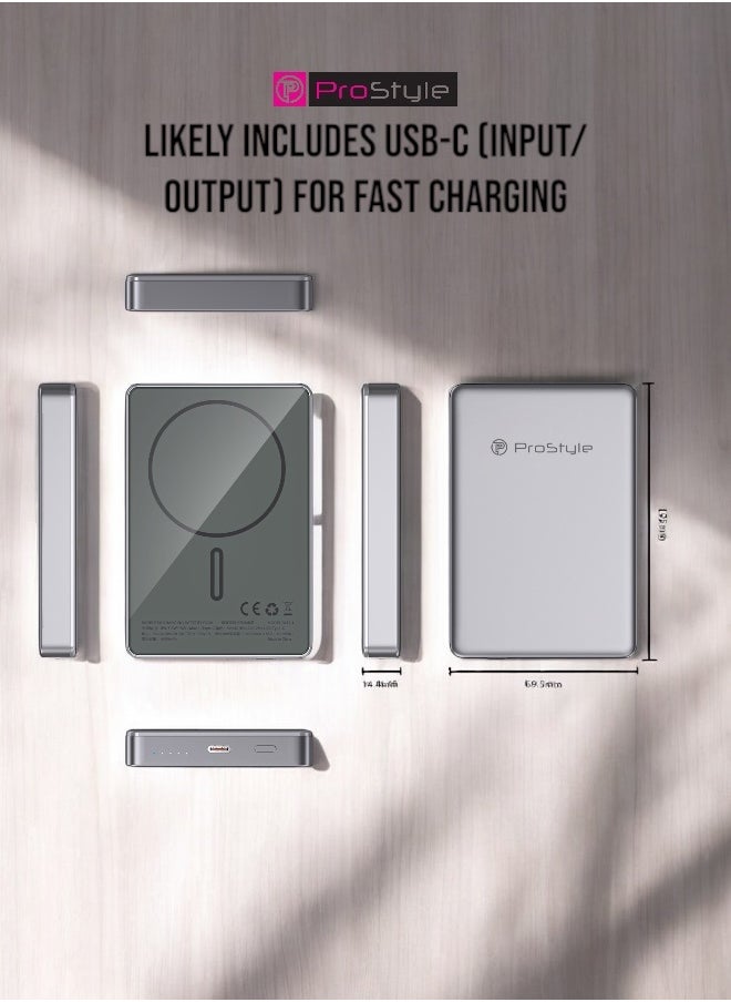 Prostyle - Power Bank Magsafe 10000 mAh Wireless Slim, 15W Portable Fast Charger, Dual Input&Output USB and Type C for iPhone 12-16 Series - Image 1