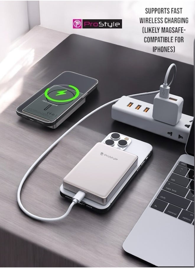 Prostyle - Power Bank Magsafe 10000 mAh Wireless Slim, 15W Portable Fast Charger, Dual Input&Output USB and Type C for iPhone 12-16 Series - Image 1
