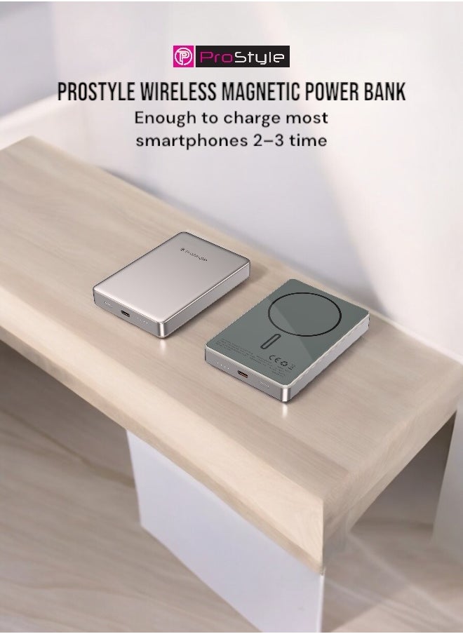 Prostyle - Power Bank Magsafe 10000 mAh Wireless Slim, 15W Portable Fast Charger, Dual Input&Output USB and Type C for iPhone 12-16 Series - Image 1