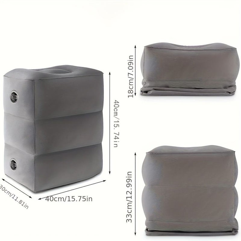 Grey 3 Layer Adjustable Inflatable Ergonomic Folding Foot Rest Pillow with Storage Bag - Image 3