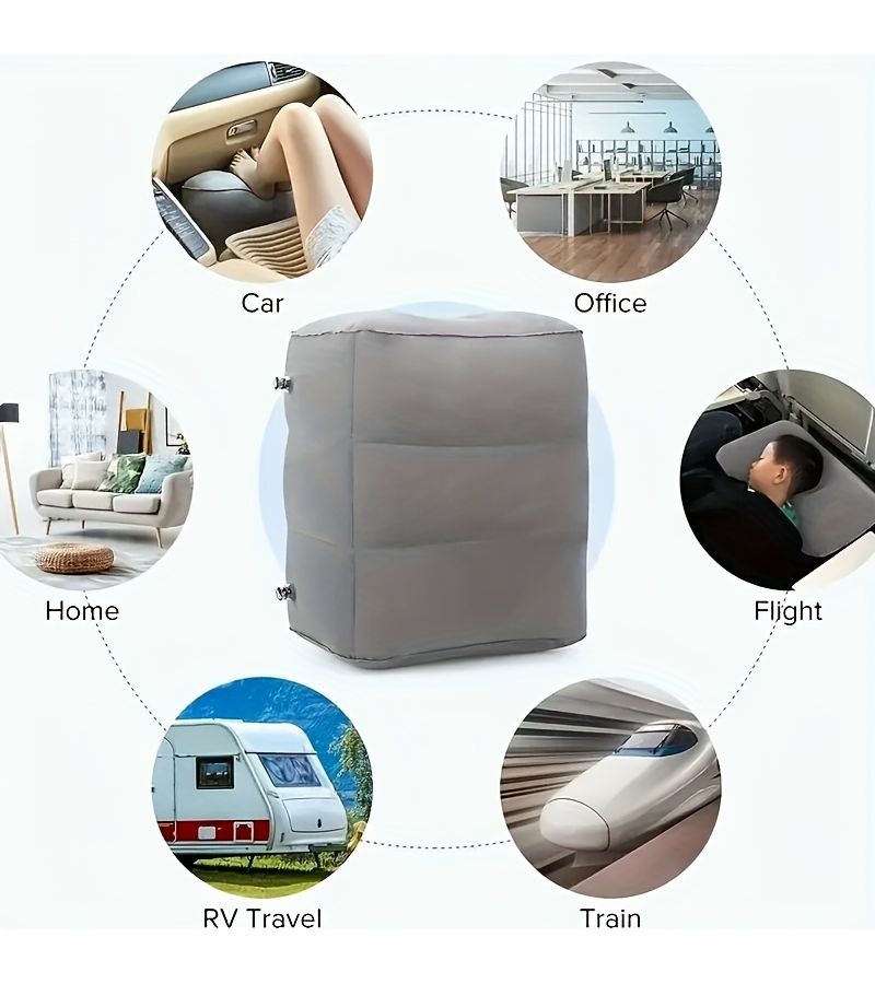 Grey 3 Layer Adjustable Inflatable Ergonomic Folding Foot Rest Pillow with Storage Bag - Image 2