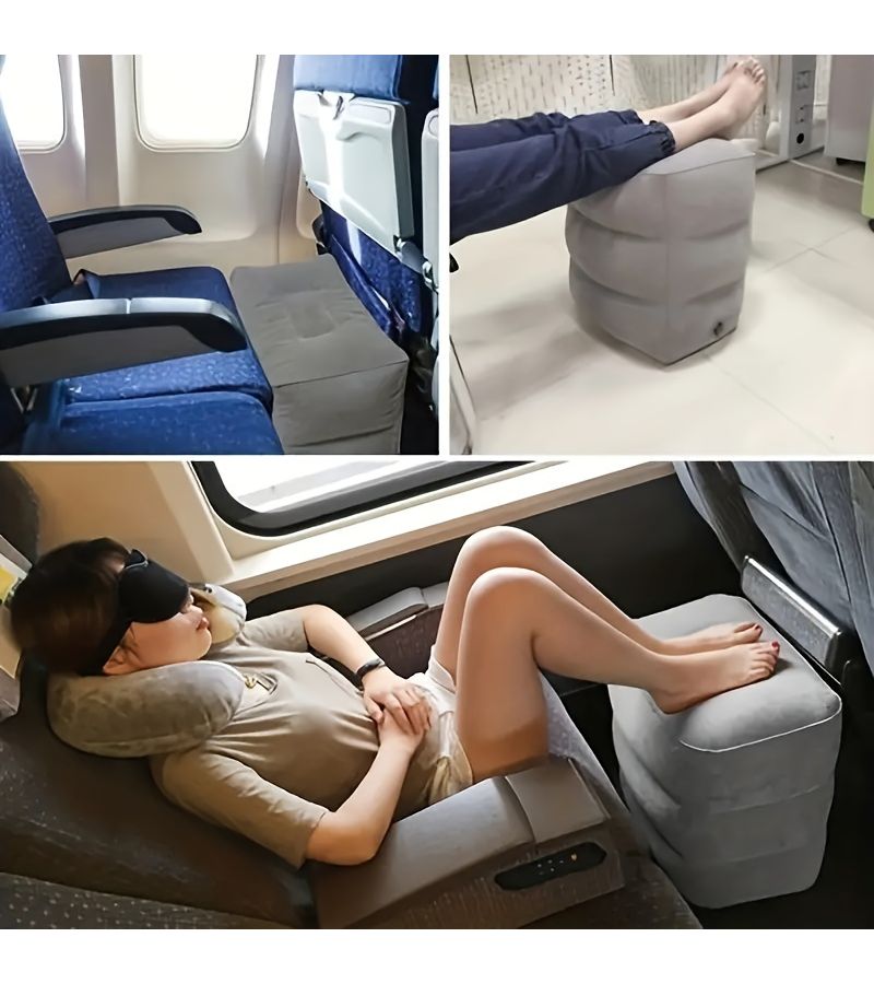 Grey 3 Layer Adjustable Inflatable Ergonomic Folding Foot Rest Pillow with Storage Bag - Image 5