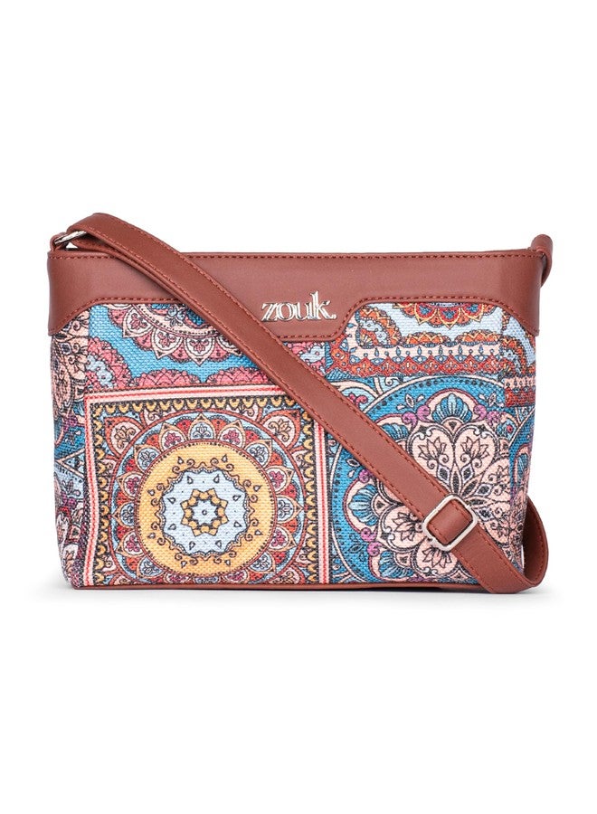 ZOUK حقيبة زوك هارموني كروس بودي | حقائب كروس بودي للنساء | حقائب يد نسائية | أنيقة | حقيبة سهرة من الجلد النباتي | مناسبة للسفر والعمل | محفظة | بنقشة بيزلي - Image 1