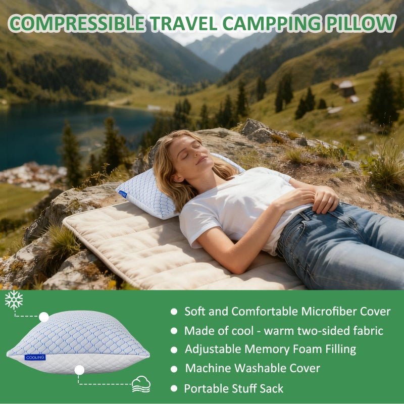 Gehannah Travel Pillow - Large 2 Pack Compressible Camping Pillow for Sleeping - Shredded Memory Foam with 2 Storage Bags - Supportive for Adults, Kids, Outdoor, Backpacking, Hiking Gear - Image 2