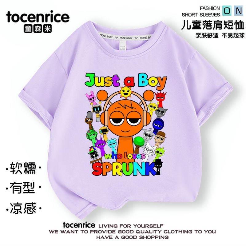 Music Rhythm Box Sprunki Children'S Short-Sleeved Trendy T-Shirt Summer Pure Cotton Big Boys And Girls Children'S Wear Top - Image 1