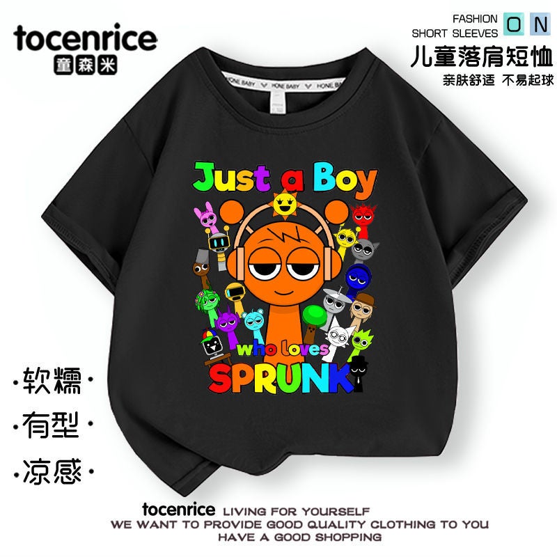 Music Rhythm Box Sprunki Children'S Short-Sleeved Trendy T-Shirt Summer Pure Cotton Big Boys And Girls Children'S Wear Top - Image 3