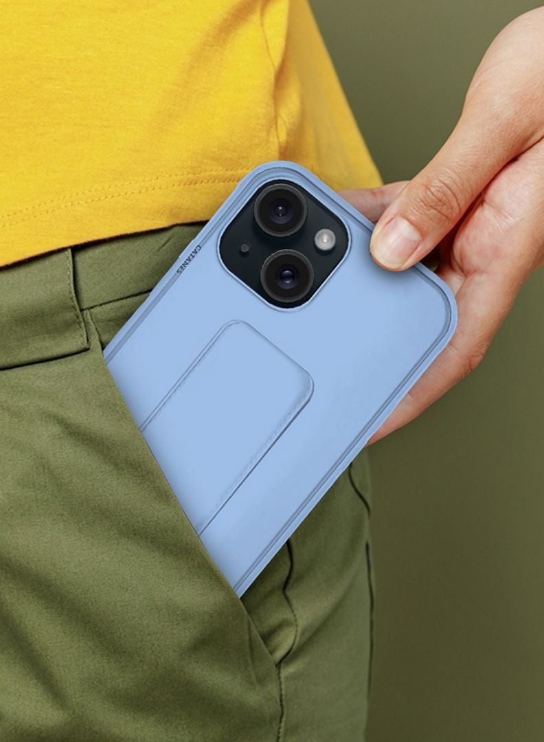 CATANES iPhone 15 Case Premium PU Leather Case with Stand Function Shockproof and Anti Scratch Finger Grip Case Cover Light Blue  - Image 3