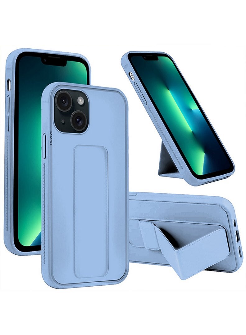 CATANES iPhone 15 Case Premium PU Leather Case with Stand Function Shockproof and Anti Scratch Finger Grip Case Cover Light Blue  - Image 4