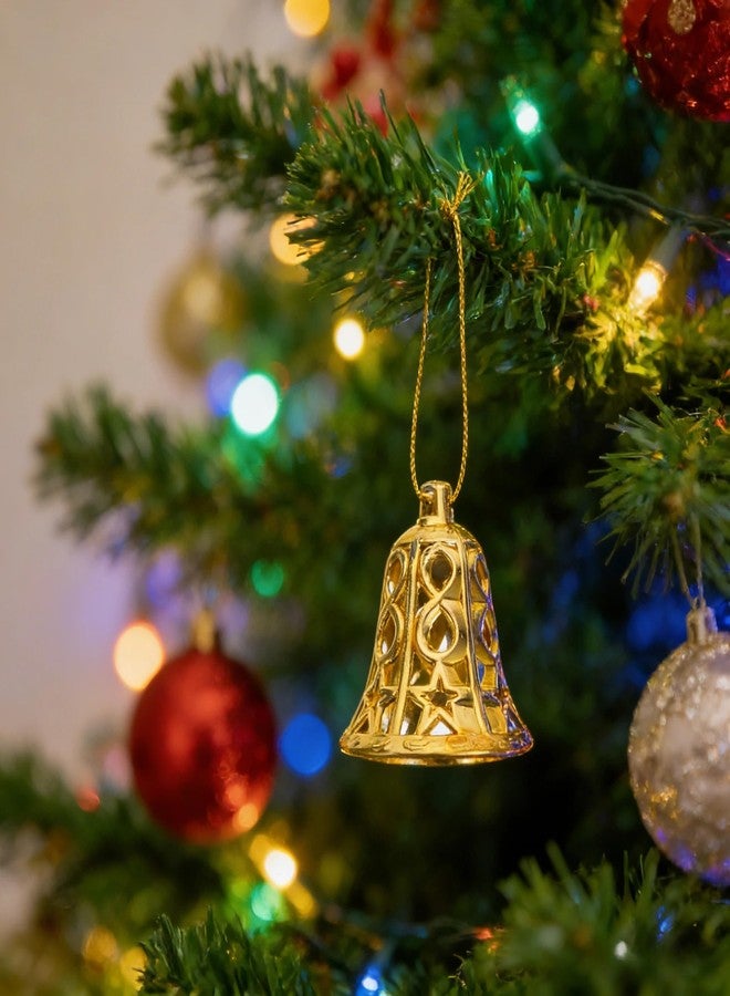 VOSCHOIX 12pcs Christmas Hanging Bells for Decoration, Plastic Gold Bell Ornaments, Christmas Bells with Ropes for Xmas Tree and Holiday Party Decor - Image 4