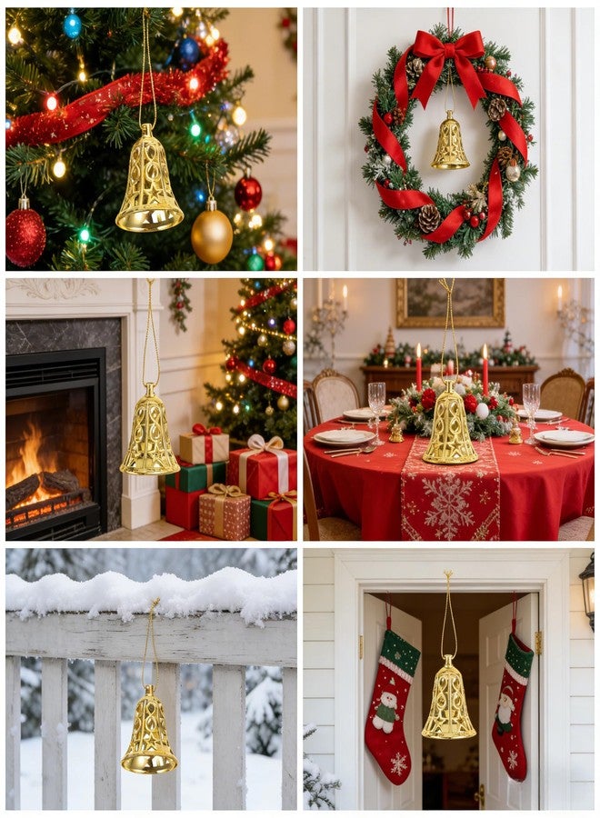 VOSCHOIX 12pcs Christmas Hanging Bells for Decoration, Plastic Gold Bell Ornaments, Christmas Bells with Ropes for Xmas Tree and Holiday Party Decor - Image 2