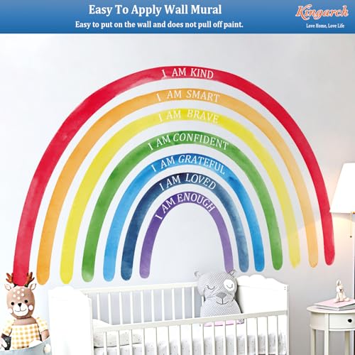 Kingarch Large Colorful Rainbow Wall Decals, Insparational Peel and Stick Fabric Nursery Wall Decor, Removable Home Room Wall Decor Murals Stickers for Kids Girls Toddler Bedroom Living Room Playroom - Image 5