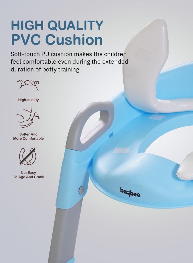 BAYBEE كرسي تدريب الأطفال على المرحاض أورا مع سلم للمرحاض الغربي للأطفال كرسي تدريب المرحاض للأطفال مع مقبض ووسادة كرسي المرحاض للأطفال من 2 إلى 5 سنوات للأولاد والبنات باللون الأزرق - Image 5