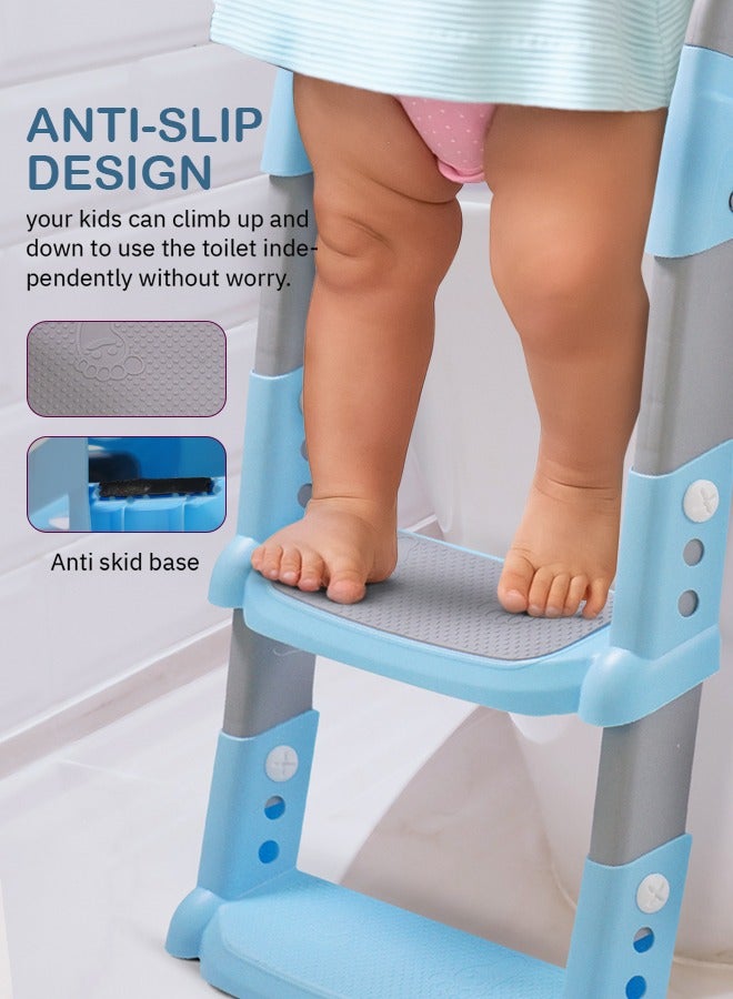 BAYBEE كرسي تدريب الأطفال على المرحاض أورا مع سلم للمرحاض الغربي للأطفال كرسي تدريب المرحاض للأطفال مع مقبض ووسادة كرسي المرحاض للأطفال من 2 إلى 5 سنوات للأولاد والبنات باللون الأزرق - Image 4