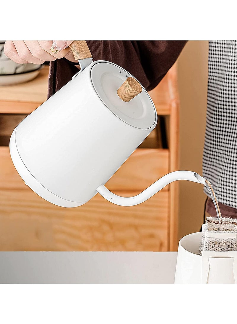 TOMSHOO غلاية كهربائية على شكل عنق الإوزة للتحكم في درجة الحرارة 0.8 لتر، 4 أوضاع لصب القهوة والشاي بمقبض خشبي، بطانة داخلية من الفولاذ المقاوم للصدأ بنسبة 100% مع تصميم مقاوم للتسرب، تسخين سريع بقوة 1000 وات، تحكم ذكي، أبيض - Image 4