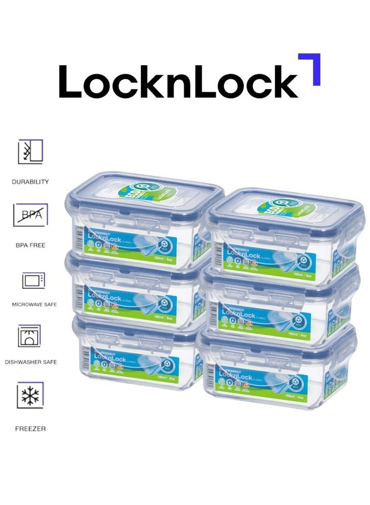LocknLock حاوية طعام لوكن لوك مستطيلة 180 مل - عبوة من 6 | محكمة الإغلاق، خالية من BPA، صديقة للبيئة وآمنة للاستخدام في الميكروويف