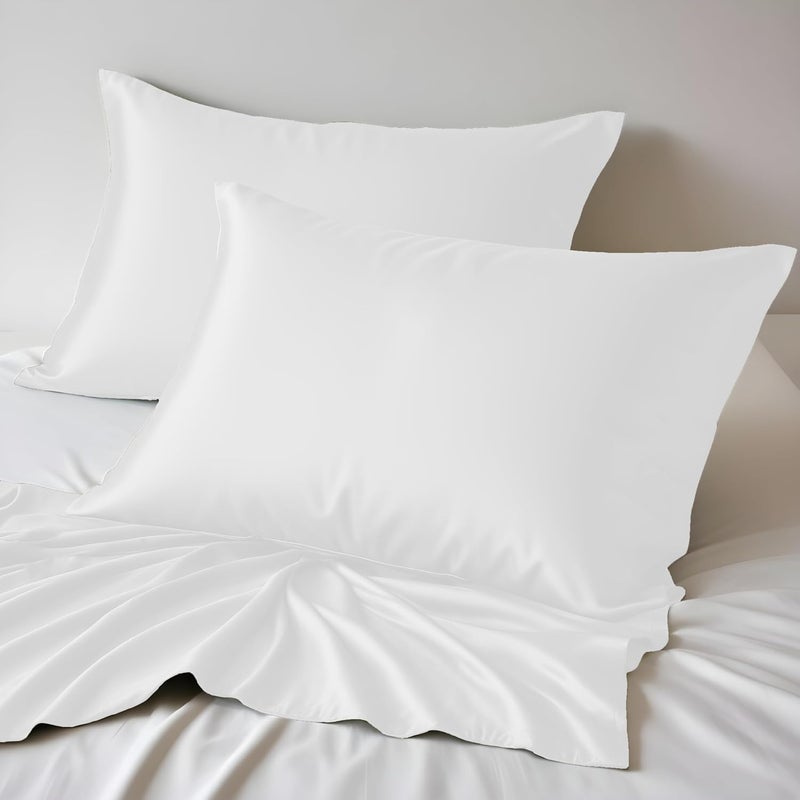LINENWALAS 100% Organic Bamboo Pillowcase Set of 2 Soft Bamboo Silk Pillowcases for Hair and Skin Standard Size Cooling Pillow Cases Bedding (20x30 Inches, White) - Image 1