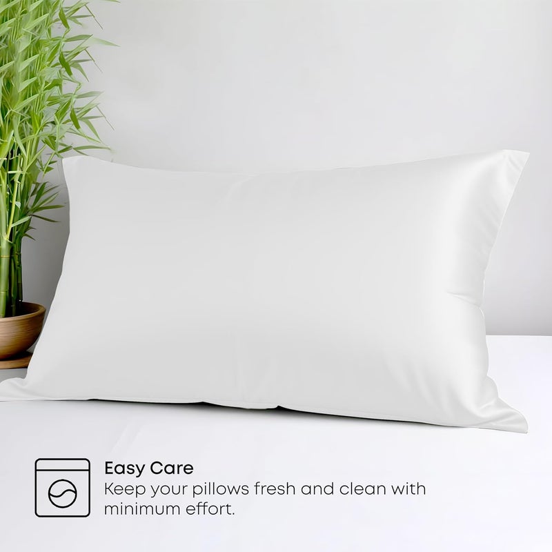 LINENWALAS 100% Organic Bamboo Pillowcase Set of 2 Soft Bamboo Silk Pillowcases for Hair and Skin Standard Size Cooling Pillow Cases Bedding (20x30 Inches, White) - Image 4