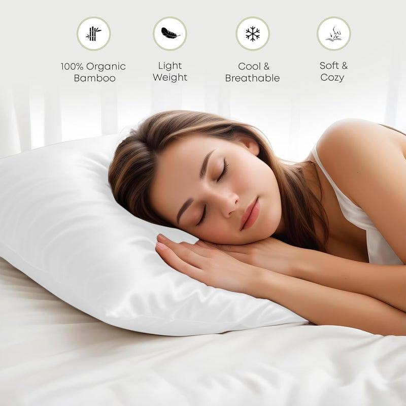 LINENWALAS 100% Organic Bamboo Pillowcase Set of 2 Soft Bamboo Silk Pillowcases for Hair and Skin Standard Size Cooling Pillow Cases Bedding (20x30 Inches, White) - Image 5