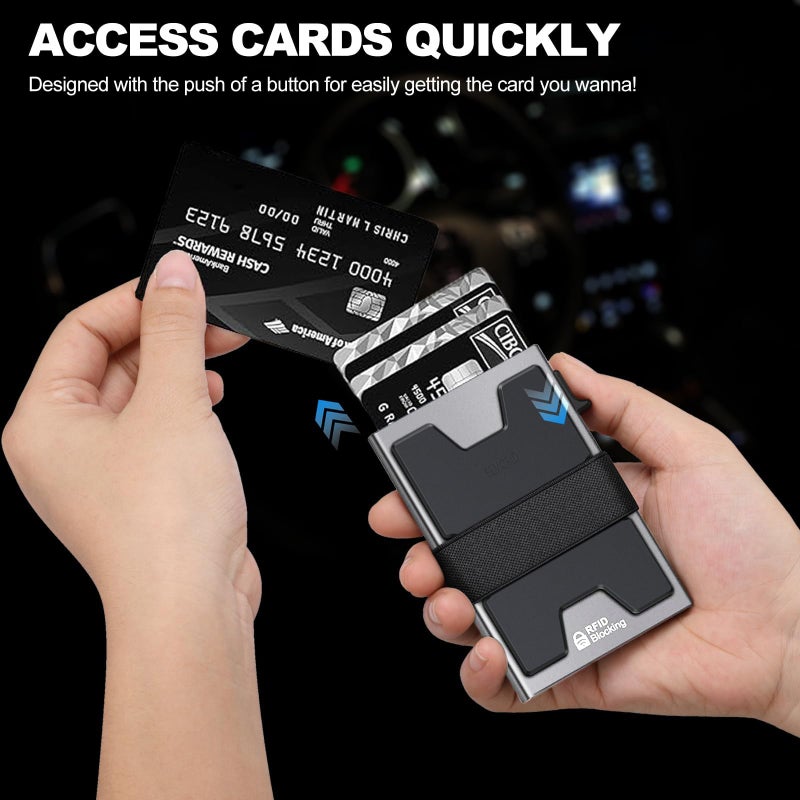SEMORID Slim Aluminum Card Holder Wallet for Men, Durable Expandable Backplate, RFID Blocking Minimalist Metal Pop Up Wallet, Holds 12 Cards Plus Cash (Grey) - Image 3
