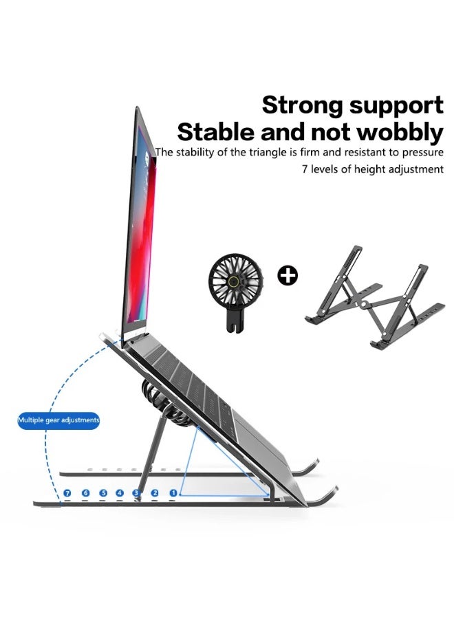 Adjustable Laptop Stand with Detachable Cooling Fan, Portable Foldable Notebook Riser with Heat Sink, USB Powered, Ergonomic & Anti-Slip Design for 10"–17" Laptops - Image 5